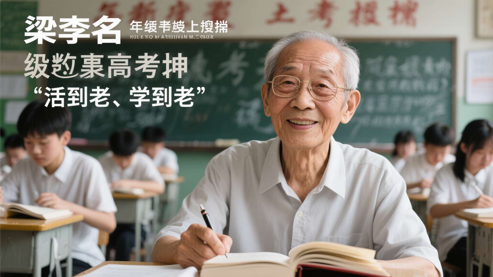 每年高考季，梁实的名字都会冲上热搜。支持者认为他是"活到老、学到老"精神的代表；